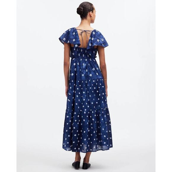 NWT Madewell Tie-Back Flutter-Sleeve Tiered Midi Dress Blue Size 2 - Picture 5 of 11